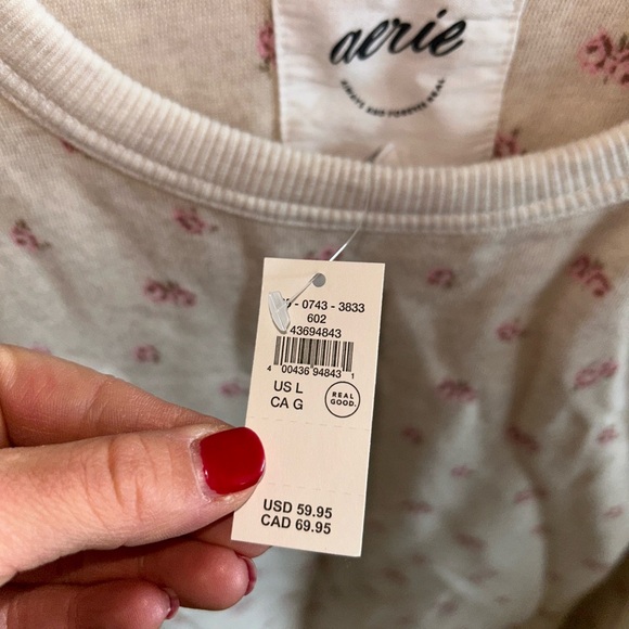 Aerie Beige and Pink Floral Crew Neck Sweater Large BNWT - Picture 3 of 5